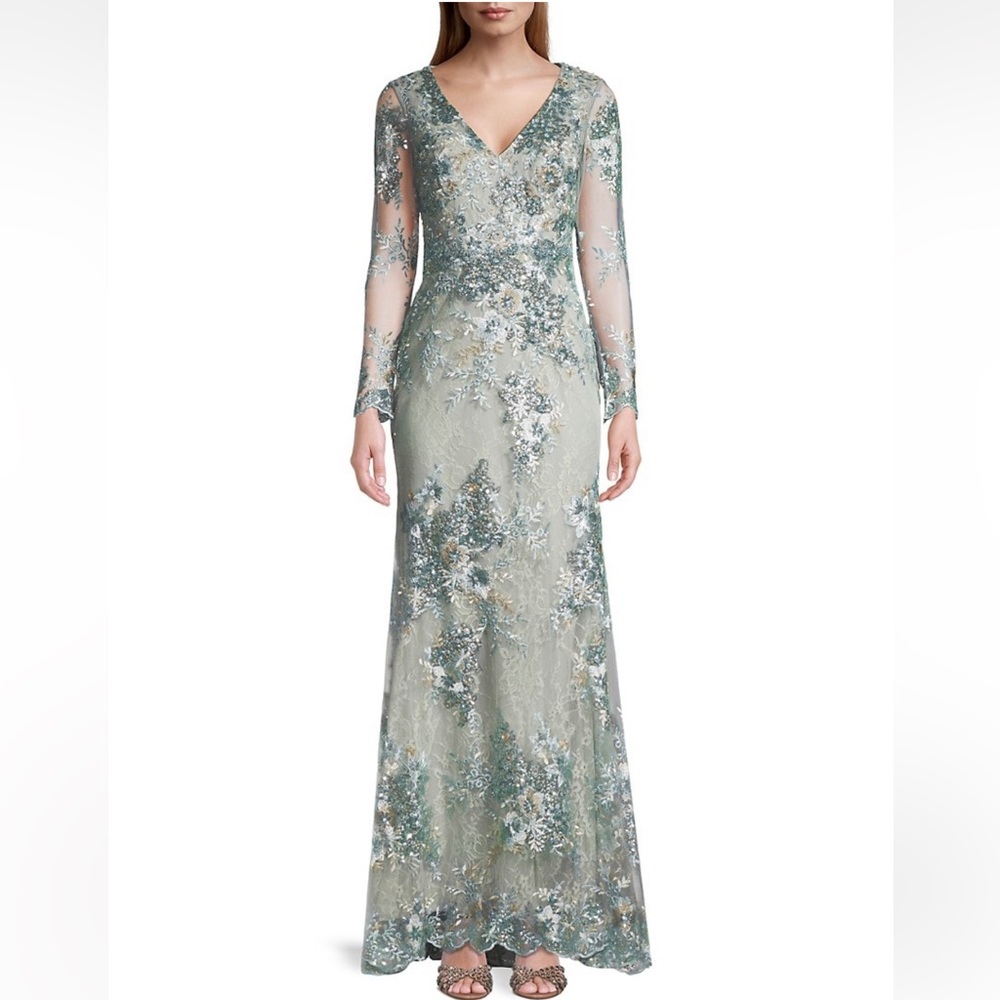 NWT Mac Duggal Beaded Lace V-Neck Gown